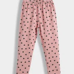 Orange Sugar Cotton Lycra Knit Hearts Printed Stretchable Leggings - Coral Pink-image-49