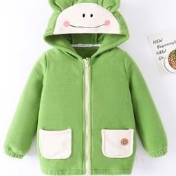 Mark & Mia Full Sleeves Hooded Winter Jacket With Smiley Embroidery & Pockets - Green-picture-3