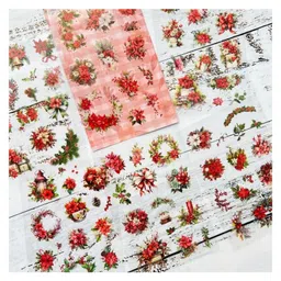 Birthday Popper Floral Kawaii Stickers Red, Pack of 10 as Birthday Return Gifts for Kids | Transparent Stickers for Journal, Diary, DIY Art Crafts, Natural Flowers Decorative Stickers-picture-6