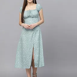 BAESD Women Floral Print Puff Sleeve A-Line Midi Dress-image-95