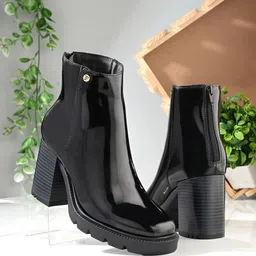 El Paso Women Patent Faux Leather Casual Block-Heeled Chelsea Boots-image-91