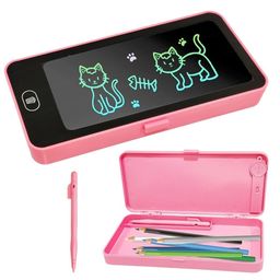 Sanjary 2in1 Pencil Case Geometry Box with LCD Tablet Graphic LCD Writing Tablet with Pencil Box for student color design may vary image 2