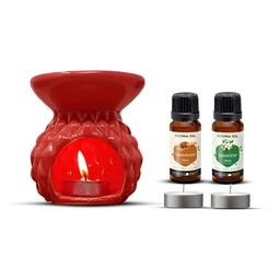 PEEPALCOMM 5Pcs Red Textured Ceramic T-light Aroma Diffuser With Oils - 15 ml Each-image-43