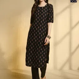 HERE&NOW Selection Of 2 Geometric Printed Round Neck Straight Kurtas-15