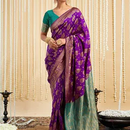HERE&NOW Woven Design Zari Silk Blend Designer Paithani Saree-picture-46