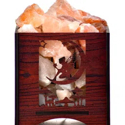 GLOBAL AROMA Brown Wood Contemporary Square Table Lamp with Bulb image 5
