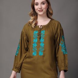 girlsify Embroidered Tie-Up Neck Top-image-65