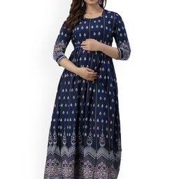 Charnest Women Ethnic Motifs Printed Cold-Shoulder Sleeves Mirror Work Maternity Anarkali Kurta-picture-43