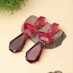 Reenisaa Gold Plated Artificial Stones Contemporary Shaped Drop Earrings-49