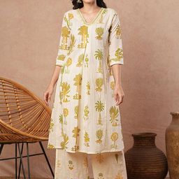 FASHOR Floral Printed Cotton A-Line Tunic With Trousers Co-Ords-image-65