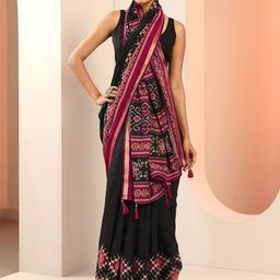 Libas Solid Zari Saree with Ethnic Motifs Printed border image 4