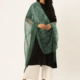 Shaily Green & White Leheriya Print Dupatta-15