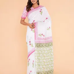 ShivanyaHandicrafts Floral Pure Cotton Block Print Saree-image-70