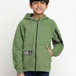 Lil Tomatoes Boys Olive Printed Hooded Sweatshirt-picture-6
