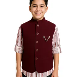 Charchit Roll Up Full Sleeves Striped Kurta With Jacket - Maroon-picture-35