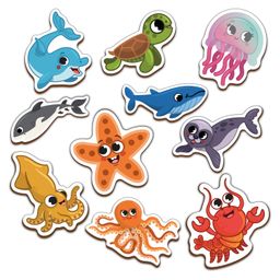 MiniLeaves Wooden Magnetic Cut Outs Sea Animals Multicolor Set of 10-17