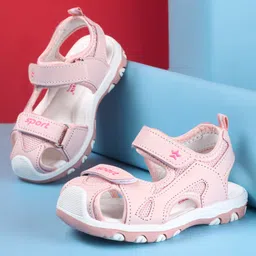 Cute Walk by Babyhug Slip On Sandals with Sports Print & Velcro Closure - Light Pink-picture-49