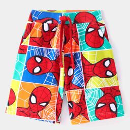 Babyhug Marvel Cotton Knit Knee Length Shorts with Spider- Man Print - White-image-66