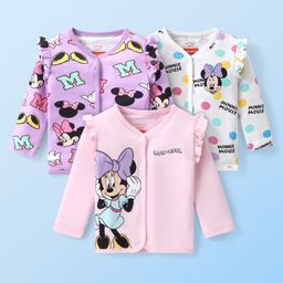 babyhug disney Babyhug Disney Interlock Knit Full Sleeve Jhablas With Minnie Mouse Graphics & Frill Detailing Pack of 3 - White Pink & Purple-picture-39