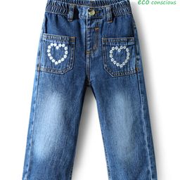 Babyoye 100% Cotton Full Length Jeans With mention Floral Embroidery & Front Pockets - Blue-image-64