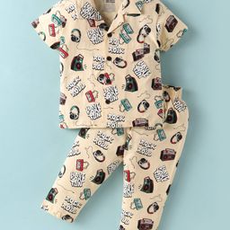 Smarty Boys Sinker Knit Half Sleeves Night Suit With Headphone & Speakers Print - Cream-image-79