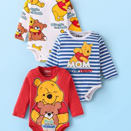 Babyhug Disney Interlock Knit Half Sleeves Winnie The Pooh Printed Onesies Pack of 3 - Red White & Blue-image-92