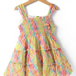 Dew Drops Chiffon Woven Sleeveless Tie & Dye Tiered Frock with Smocking - Yellow-image-8