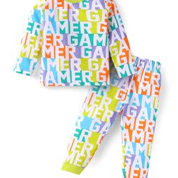 Babyhug Cotton Knit Full Sleeves Night Suit with Text Print - Light Green-picture-43