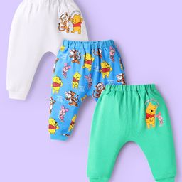 Babyhug Disney Interlock Knit Full Length Diaper Leggings With Winnie The Pooh Print Pack Of 3 - White Light Blue & Green-image-20