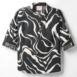Rikidoos Full Sleeves Abstract Printed Kurta Style Shirt - Black-picture-27