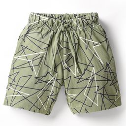 Evimo Single Jersey Knit Knee Length Shorts With Triangle Print - Olive-image-33