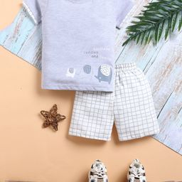 TOONYPORT Cotton Half Sleeves Elephant Printed Tee & Shorts Set - Grey-image-13