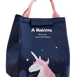 House of Quirk Reusable Lunch Bag Insulated Lunch Box Canvas Fabric with Aluminum Foil, Lunch Tote Handbag for Women,Men,School, Office (Unicorn Blue)-image-67