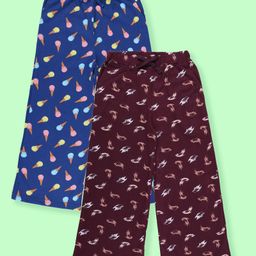 Kiddopanti Cotton Knit Pack Of 2 Ice Cream & Abstract Printed Pajamas - Dark Red & Royal Blue-image-58