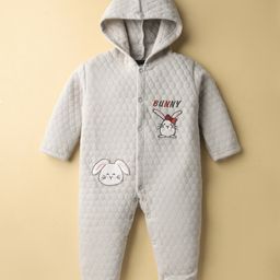 Pink Rabbit Knit Full Sleeves Footed Sleep Suits with Bunny Embroidery - Light Grey-image-74