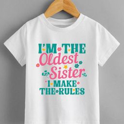 KNITROOT Cotton Knit Raksha Bandhan Theme Half Sleeves I M The Oldest Sister I Make The Rules Text Printed Tee - White-image-92