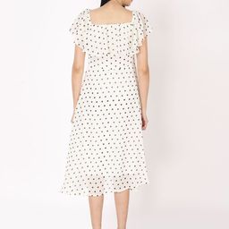 JAKANARY Polka Dot Print Off-Shoulder Flutter Sleeve Georgette A-Line Dress image 5