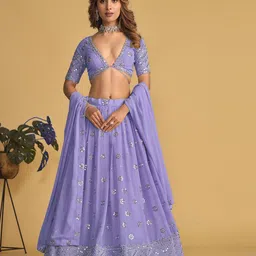 YOYO Fashion Embroidered Sequined Semi-Stitched Lehenga & Unstitched Blouse With Dupatta-37