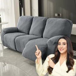 HOKIPO Grey Jacquard 3 Seater Sofa Cover With Arms-image-41