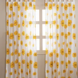 HOMEMONDE White & Yellow 2 Pieces Floral Printed Sheer Door Curtain-picture-16