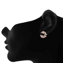 Jazz and Sizzle Rose Gold-Plated Cubic Zirconia Studded leaf shaped Studs image 3
