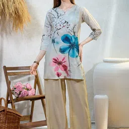 NIGHT FLOSS Floral Printed Tunic With Trousers Co-Ords-82