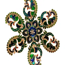 Kala Samarpan Green & Blue Peacock Rangoli Sticker With Centerpiece-28
