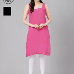 ADA Women Black and Onion Pink Pack of 2 Solid Sustainable Handloom Slips-picture-11