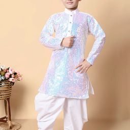 NFC CREATION Boys Embroidered Regular Sequinned Dupion Silk Kurta with Patiala-32