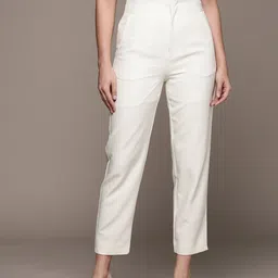 Label Ritu Kumar High-Rise Tapered Fit Pleated Cropped Trousers-image-62