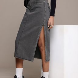 The Roadster Life Co. Women Side Slit Straight Midi Denim Skirt-picture-38