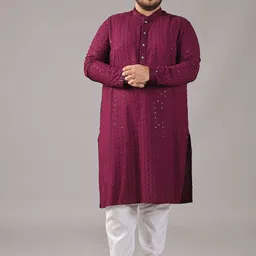 SOJANYA PLUS Men Embroidered Regular Sequinned Pure Cotton Kurta with Churidar-50