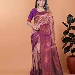 HERE&NOW Women Ethnic Motifs Woven Design Art Silk Banarasi Saree-image-61
