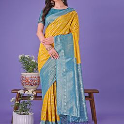 KALINI Woven Design Zari Saree With Contrast Blouse Piece-picture-13